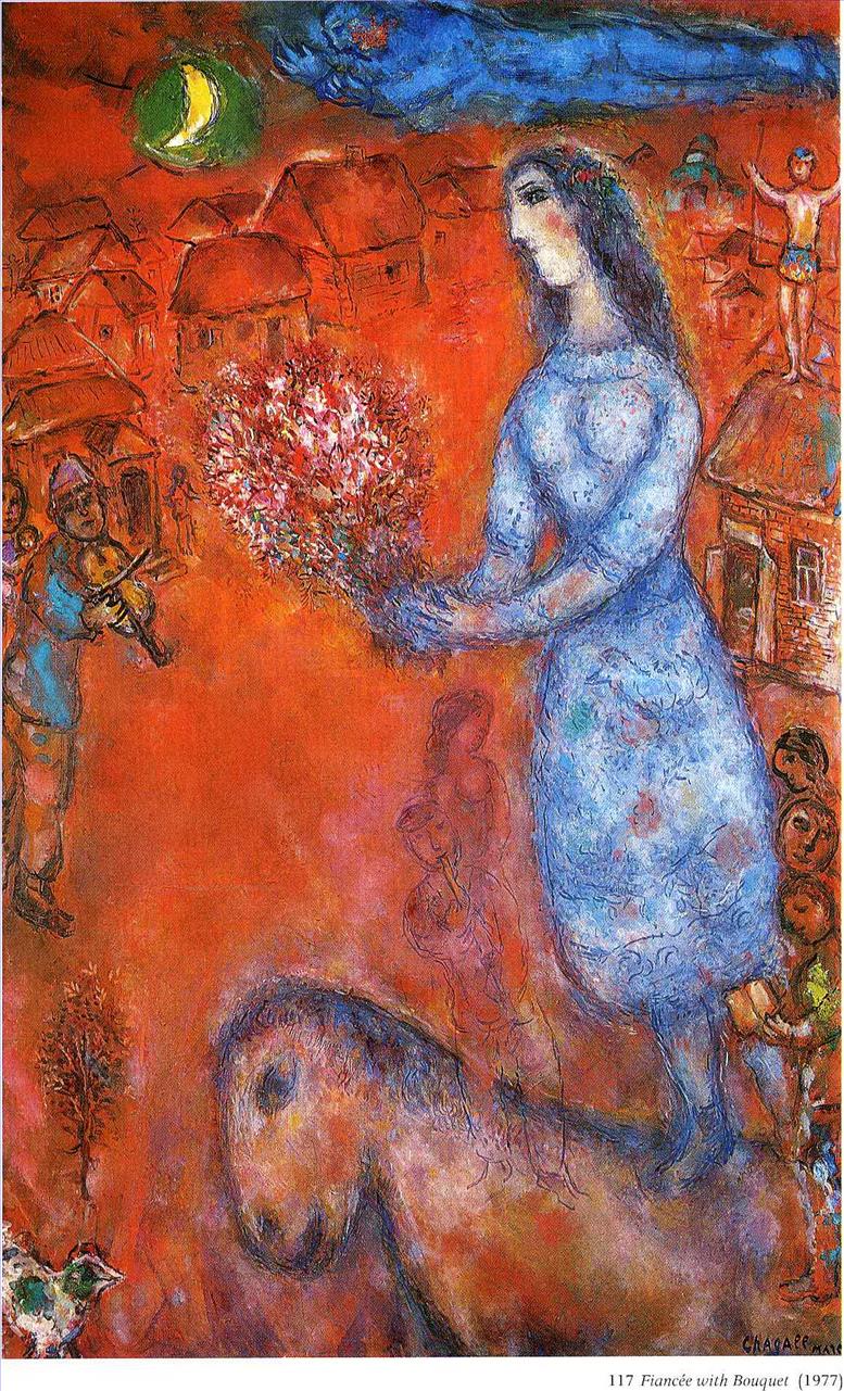 Verlobte mit Blumenstrauß Zeitgenosse Marc Chagall Ölgemälde